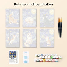 Laden Sie das Bild in den Galerie-Viewer, Mini Malen nach Zahlen 15x20 cm (6 Stück) - Sternennacht-Katzen