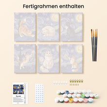 Laden Sie das Bild in den Galerie-Viewer, Mini Malen nach Zahlen 15x20 cm (6 Stück) - Sternennacht-Katzen