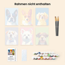 Laden Sie das Bild in den Galerie-Viewer, Mini Malen nach Zahlen 15x20 cm (6 Stück) - Moderne Hunde Portraits 1