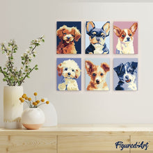 Laden Sie das Bild in den Galerie-Viewer, Mini Malen nach Zahlen 15x20 cm (6 Stück) - Moderne Hunde Portraits 2