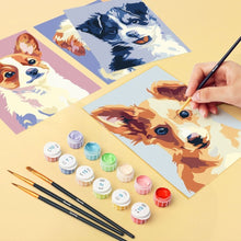 Laden Sie das Bild in den Galerie-Viewer, Mini Malen nach Zahlen 15x20 cm (6 Stück) - Moderne Hunde Portraits 2