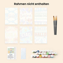 Laden Sie das Bild in den Galerie-Viewer, Mini Malen nach Zahlen 15x20 cm (6 Stück) - Hallo Welt 1