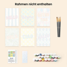 Laden Sie das Bild in den Galerie-Viewer, Mini Malen nach Zahlen 15x20 cm (6 Stück) - Hallo Welt 2