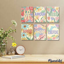 Laden Sie das Bild in den Galerie-Viewer, Mini Malen nach Zahlen 15x20 cm (6 Stück) - Florale Liebe 2