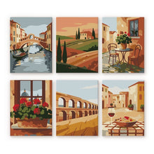 Laden Sie das Bild in den Galerie-Viewer, Mini Malen nach Zahlen 15x20 cm (6 Stück) - Italienische Landschaft Figured'Art