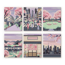 Laden Sie das Bild in den Galerie-Viewer, Mini Malen nach Zahlen 15x20 cm (6 Stück) - Frühling in Tokio Figured'Art