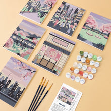 Laden Sie das Bild in den Galerie-Viewer, Mini Malen nach Zahlen 15x20 cm (6 Stück) - Frühling in Tokio