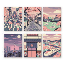 Laden Sie das Bild in den Galerie-Viewer, Mini Malen nach Zahlen 15x20 cm (6 Stück) - Tokio in Blüte Figured'Art