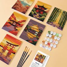 Laden Sie das Bild in den Galerie-Viewer, Mini Malen nach Zahlen 15x20 cm (6 Stück) - Sonnenuntergang in Japan