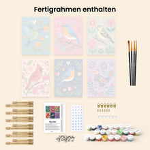 Laden Sie das Bild in den Galerie-Viewer, Mini Malen nach Zahlen 15x20 cm (6 Stück) - Blüten und Vogelgesang