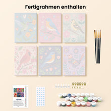 Laden Sie das Bild in den Galerie-Viewer, Mini Malen nach Zahlen 15x20 cm (6 Stück) - Blüten und Vogelgesang