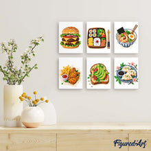 Laden Sie das Bild in den Galerie-Viewer, Mini Serie Malen nach Zahlen 15x20 cm (6 Stück) - Leckeres Essen-Set