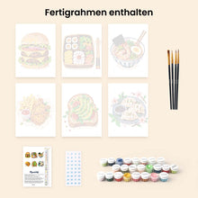 Laden Sie das Bild in den Galerie-Viewer, Mini Serie Malen nach Zahlen 15x20 cm (6 Stück) - Leckeres Essen-Set