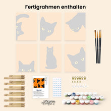 Laden Sie das Bild in den Galerie-Viewer, Mini Serie Malen nach Zahlen 15x20 cm (6 Stück) - Schwarze Katze Guck-Guck