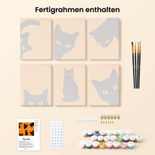 Laden Sie das Bild in den Galerie-Viewer, Mini Serie Malen nach Zahlen 15x20 cm (6 Stück) - Schwarze Katze Guck-Guck