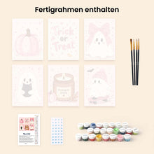 Laden Sie das Bild in den Galerie-Viewer, Mini Serie Malen nach Zahlen 15x20 cm (6 Stück) - Süßes Pinkes Halloween