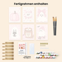 Laden Sie das Bild in den Galerie-Viewer, Mini Serie Malen nach Zahlen 15x20 cm (6 Stück) - Süßes Pinkes Halloween
