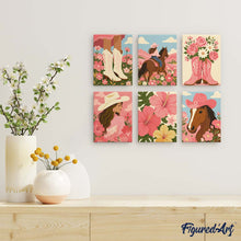 Laden Sie das Bild in den Galerie-Viewer, Mini Serie Malen nach Zahlen 15x20 cm (6 Stück) - Rosa Cowgirl
