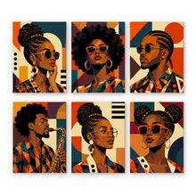 Laden Sie das Bild in den Galerie-Viewer, Mini Serie Malen nach Zahlen 15x20 cm (6 Stück) - Afro Pop-Art-Porträts Figured'Art