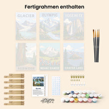 Laden Sie das Bild in den Galerie-Viewer, Mini Serie Malen nach Zahlen 15x20 cm (6 Stück) - Nationalparks - Pazifikküste und Kaskaden