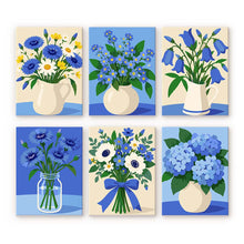 Laden Sie das Bild in den Galerie-Viewer, Mini Serie Malen nach Zahlen 15x20 cm (6 Stück) - Blaue Wildblumen Figured'Art