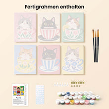Laden Sie das Bild in den Galerie-Viewer, Mini Serie Malen nach Zahlen 15x20 cm (6 Stück) - Katzen in Teetassen