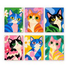 Laden Sie das Bild in den Galerie-Viewer, Mini Serie Malen nach Zahlen 15x20 cm (6 Stück) - Bunte Katzen Figured'Art