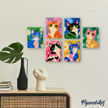 Laden Sie das Bild in den Galerie-Viewer, Mini Serie Malen nach Zahlen 15x20 cm (6 Stück) - Bunte Katzen