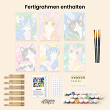 Laden Sie das Bild in den Galerie-Viewer, Mini Serie Malen nach Zahlen 15x20 cm (6 Stück) - Bunte Katzen