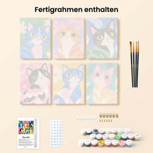 Laden Sie das Bild in den Galerie-Viewer, Mini Serie Malen nach Zahlen 15x20 cm (6 Stück) - Bunte Katzen