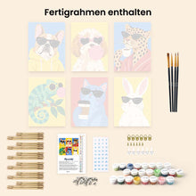 Laden Sie das Bild in den Galerie-Viewer, Mini Serie Malen nach Zahlen 15x20 cm (6 Stück) - Coole Tiere
