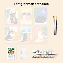 Laden Sie das Bild in den Galerie-Viewer, Mini Serie Malen nach Zahlen 15x20 cm (6 Stück) - Gemütliche Katzenmomente
