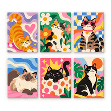 Laden Sie das Bild in den Galerie-Viewer, Mini Serie Malen nach Zahlen 15x20 cm (6 Stück) - Groovy Katzen Figured'Art