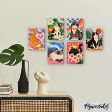 Laden Sie das Bild in den Galerie-Viewer, Mini Serie Malen nach Zahlen 15x20 cm (6 Stück) - Groovy Katzen