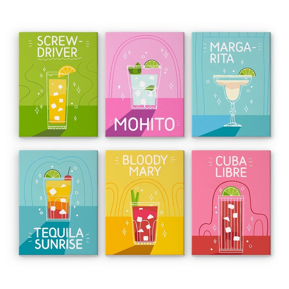 Malen nach Zahlen – 6-Leinwand-Set | Berühmte Cocktails Figured'Art