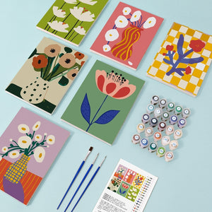 Malen nach Zahlen – 6-Leinwand-Set | Abstrakte Blumenvasen