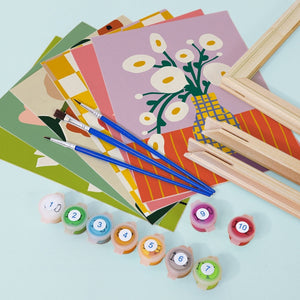 Malen nach Zahlen – 6-Leinwand-Set | Abstrakte Blumenvasen