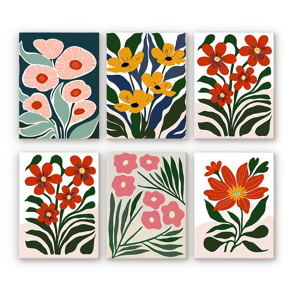 Malen nach Zahlen – 6-Leinwand-Set | Bunte Blumenmuster Figured'Art