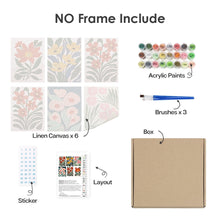 Laden Sie das Bild in den Galerie-Viewer, Malen nach Zahlen – 6-Leinwand-Set | Bunte Blumenmuster