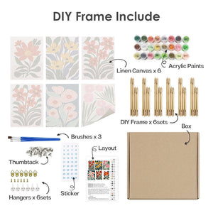 Malen nach Zahlen – 6-Leinwand-Set | Bunte Blumenmuster