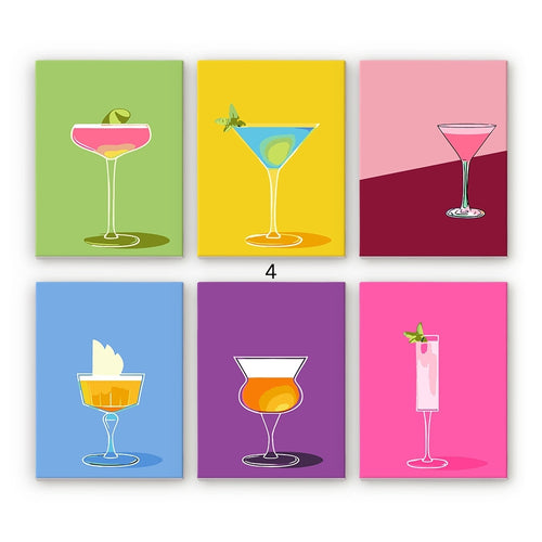 Malen nach Zahlen – 6-Leinwand-Set | Stilvolle Cocktailgläser Figured'Art