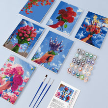 Laden Sie das Bild in den Galerie-Viewer, Malen nach Zahlen – 6-Leinwand-Set | Blumensträuße im Himmel