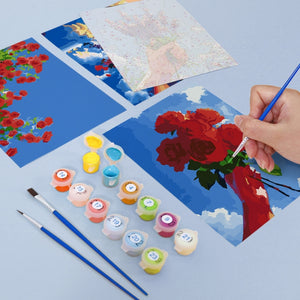 Malen nach Zahlen – 6-Leinwand-Set | Blumensträuße im Himmel