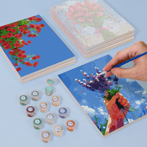Malen nach Zahlen – 6-Leinwand-Set | Blumensträuße im Himmel