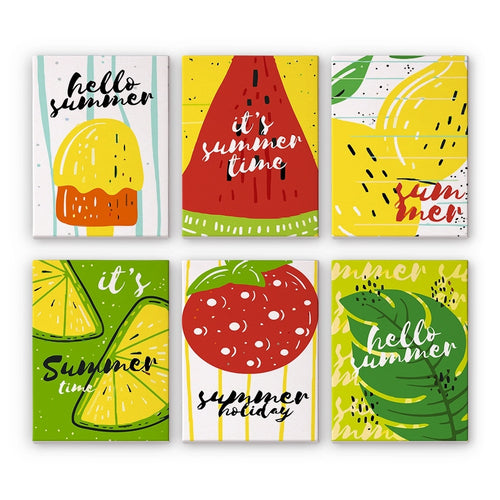 Malen nach Zahlen – 6-Leinwand-Set | Sommerliche Frucht-Illustrationen Figured'Art