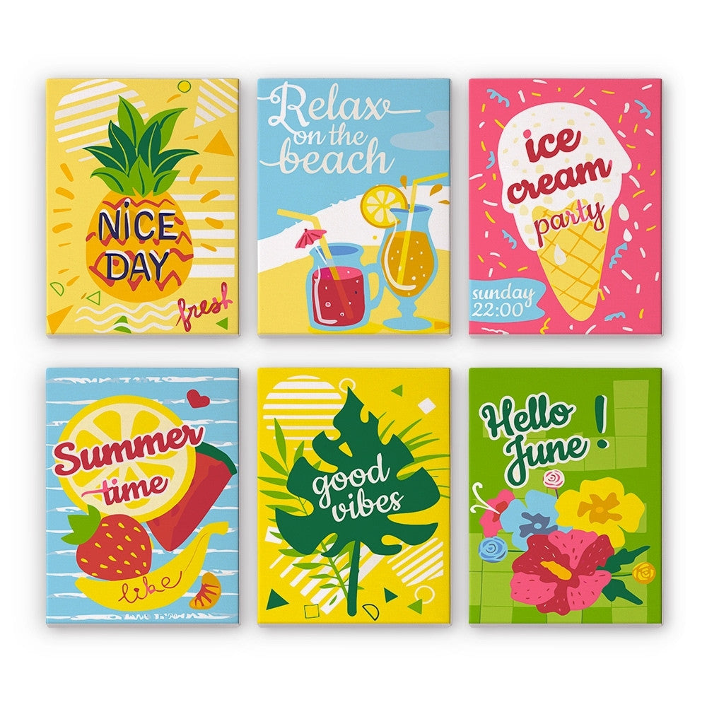 Malen nach Zahlen – 6-Leinwand-Set | Good Vibes Sommer Figured'Art