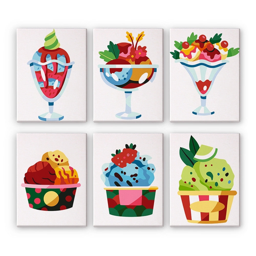 Malen nach Zahlen – 6-Leinwand-Set | Eiscreme-Sundaes Figured'Art