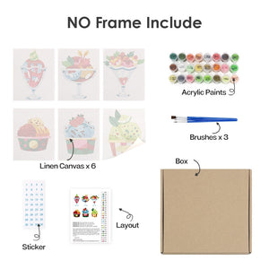 Malen nach Zahlen – 6-Leinwand-Set | Eiscreme-Sundaes