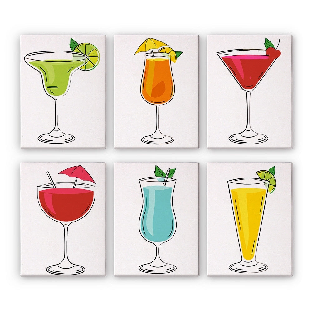 Malen nach Zahlen – 6-Leinwand-Set | Klassische Cocktails Figured'Art