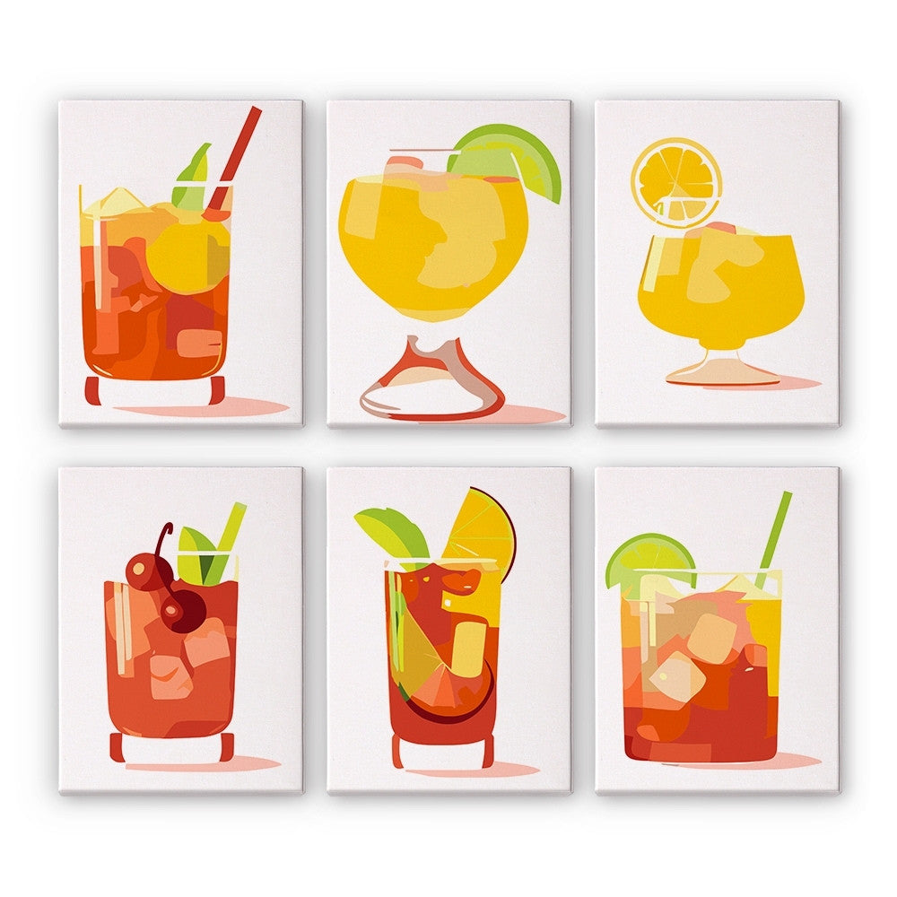 Malen nach Zahlen – 6-Leinwand-Set | Tropische Cocktails Figured'Art